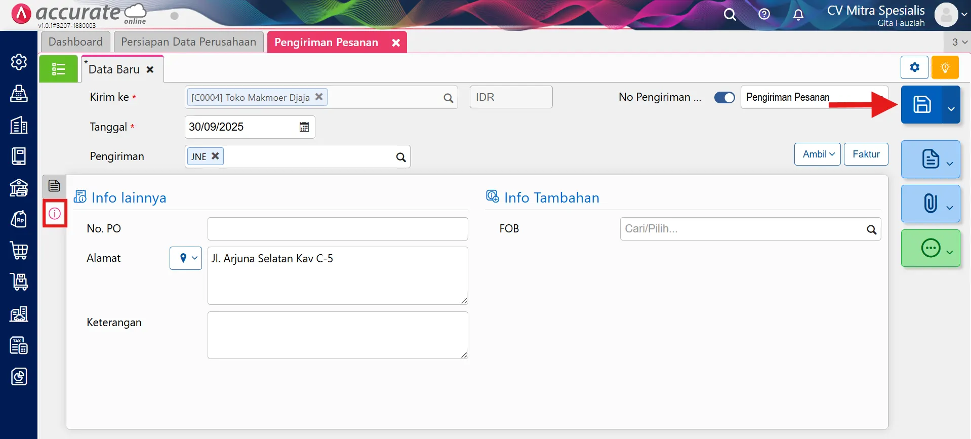 catat pengiriman pesanan dari penawaran penjualan